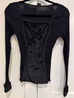 Oscalito Long Sleeve Wool & Silk Velvet  & Rhinestone Detail Top in Sz 4 Rare